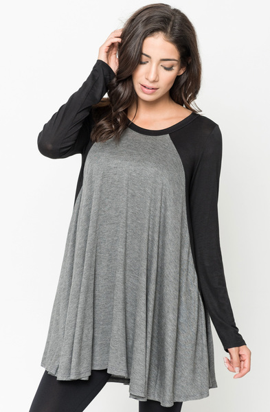 Buy Now Two Tone Baseball Draped Tunic Online $28