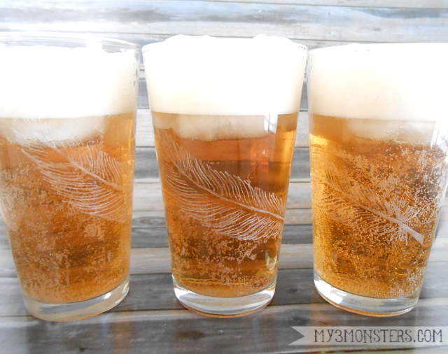 DIY etched feather drinking glasses at /