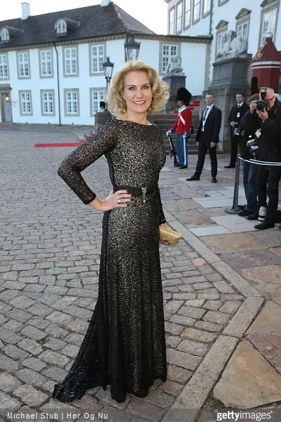 Danish Prime Minister Helle Thorning-Schmidt arrives at a private party in Fredensborg Castle during the festivities for the 75th birthday of the Danish Queen