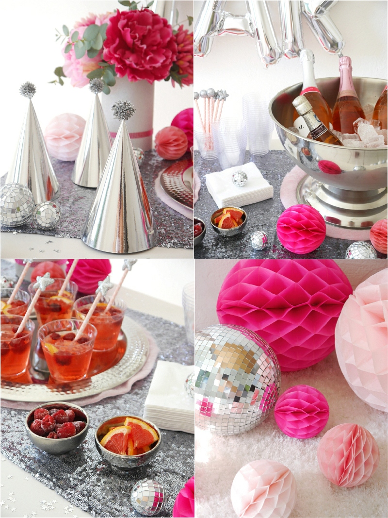 A Pink and Silver New Year’s Eve Party - ideas on DIY decor, party food and a delicious cocktail recipe to help you celebrate the new year in style! by BirdsParty.com @birdsparty #newyears #newyearseveparty #newyearsparty #partyfood #pinksilverparty #cocktailparty #partyappetizers