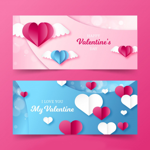 Flat valentine's day banners Free Vector