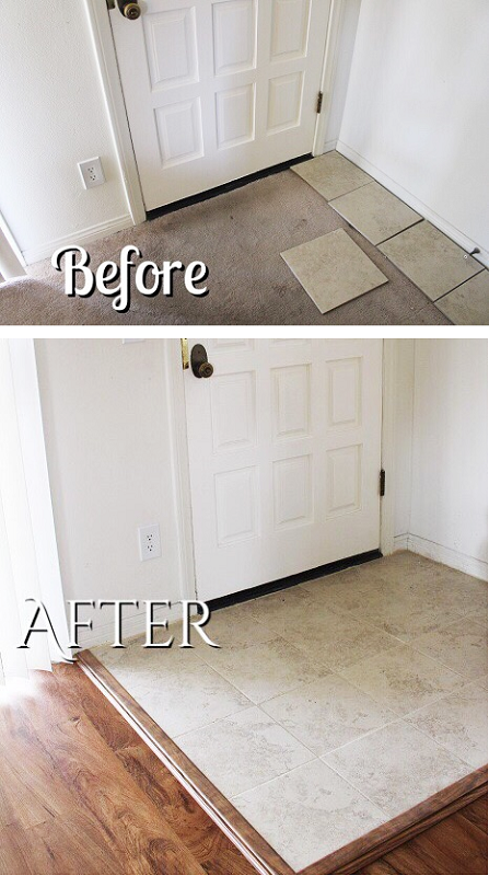 Before And After Entryway Living Room Flooring Porcelain Tiles Luxury Vinyl Planks It Has Grown On Me Living Room Flooring Porcelain Tiles, Entryway Flooring Transition To Carpet