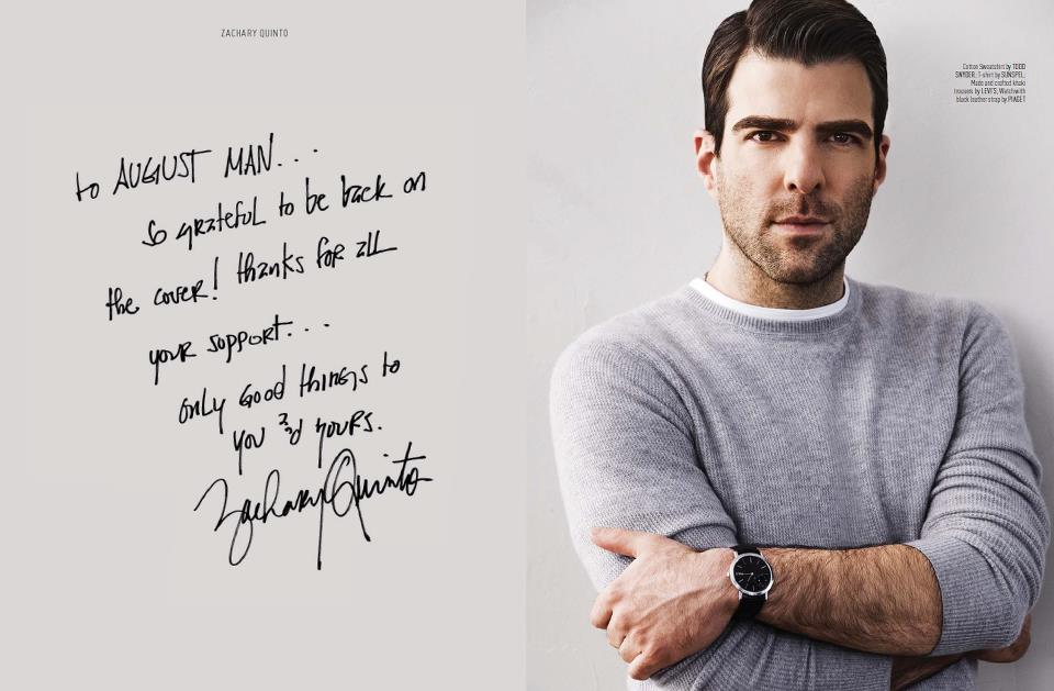 Zachary Quinto for August Man.
