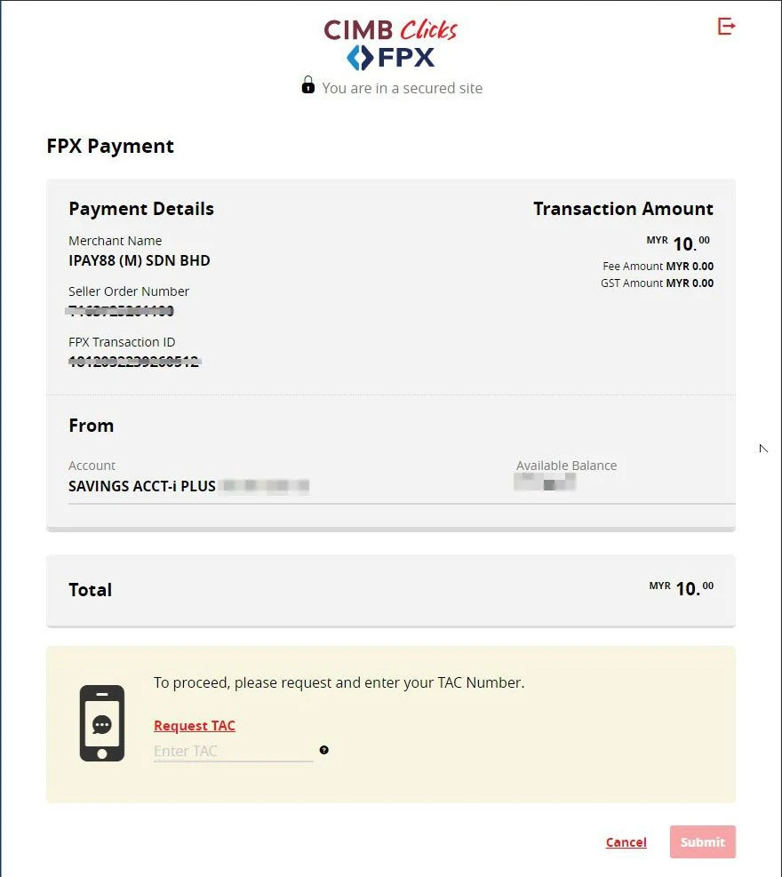 XOX FAST Online Banking TAC