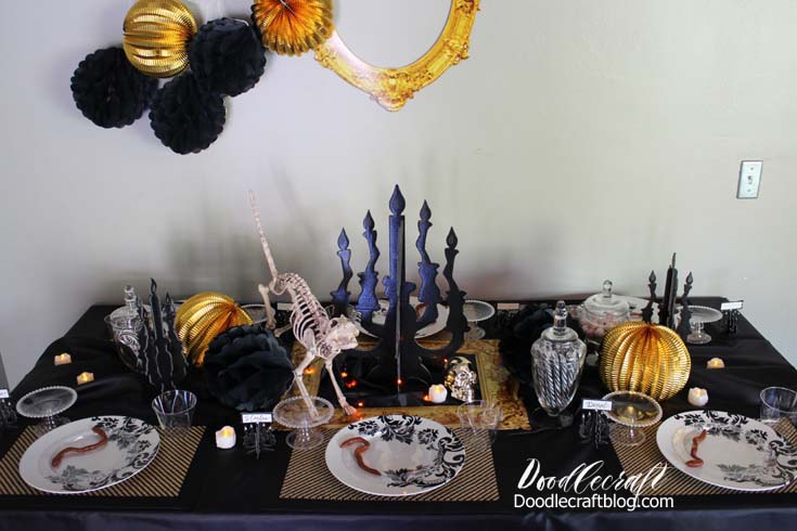 Victorian Tablescape, Black White And Gold Table Set Up
