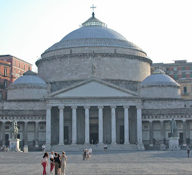 The distinctive Basilica of San Francesco di Paolo, overlooks Piazza del Plebiscito in the centre of Naples