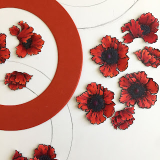 Memorial Day wreath base sketches with card stock wreath base and poppies
