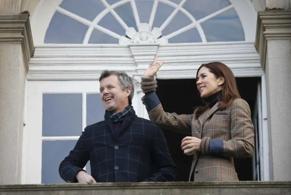 Crown Princess Mary, Princess Isabella, Prince Vincent and Princess Josephine. Mary wore lassic check basic long wool blend slit pocket plaid coat