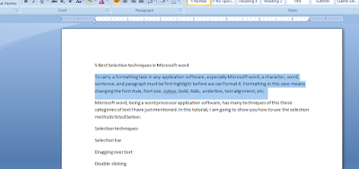 Selection techniques in Microsoft word Selection techniques in Microsoft word