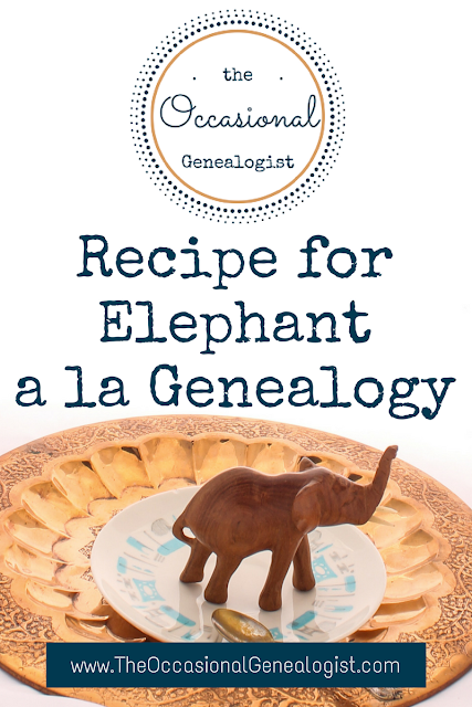 The Occasional Genealogist image for how to eat an elephant -- bite-size genealogy research planning