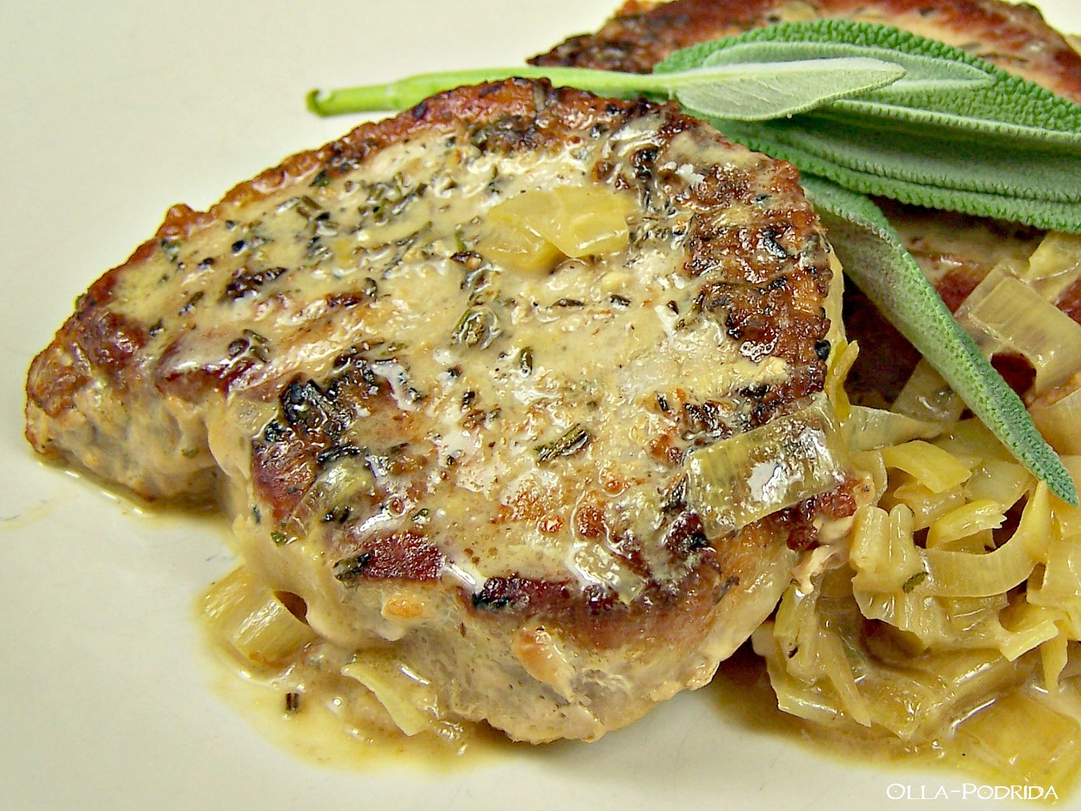 OllaPodrida Pork Chops with Leeks in Mustard Sauce