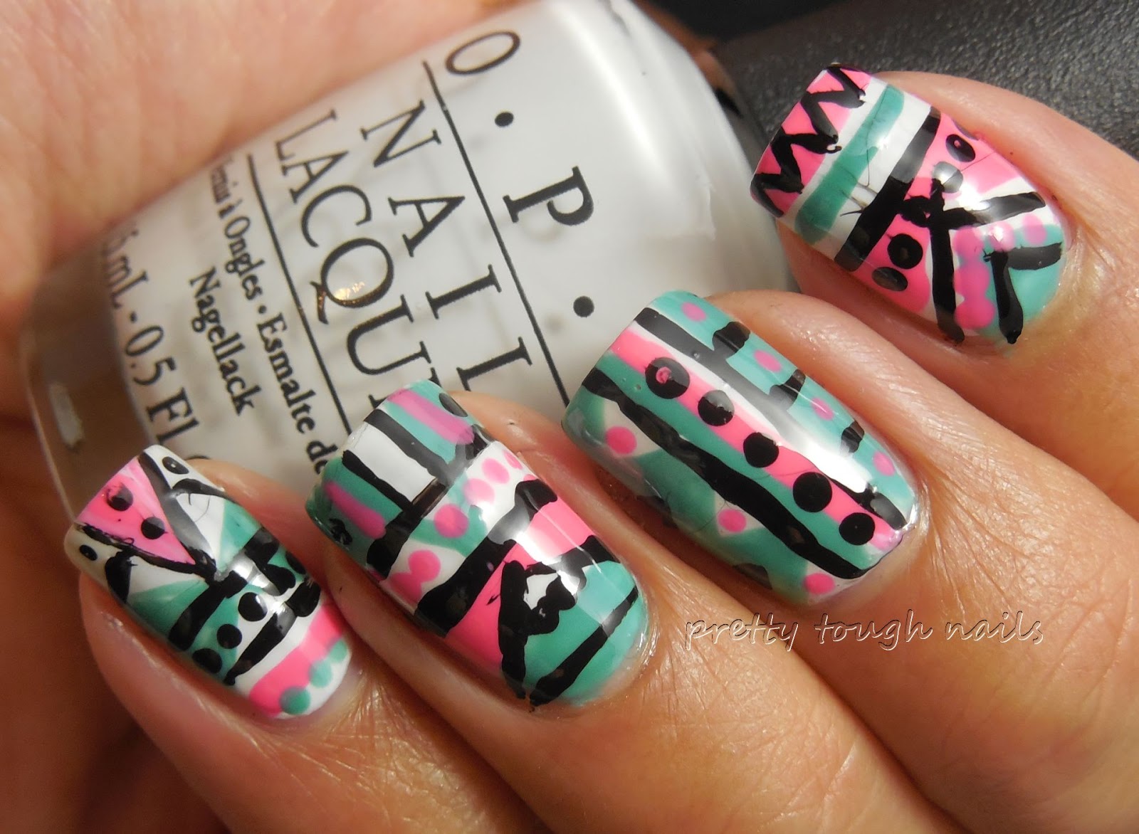 pretty tough nails 31DC2013 Tribal Print Nails In Slate Green pretty-tough-nails-31dc2013-tribal-print-nails-in-slate-green