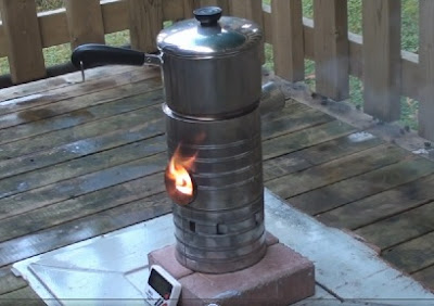 Camp stove made from coffee tins fired up on test bed