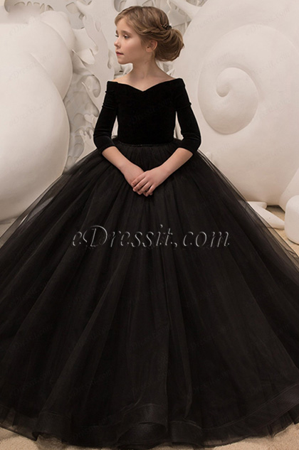 black off the shoulder wedding girl dress