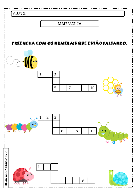 atividade de matemática para alfabetização números para completar
