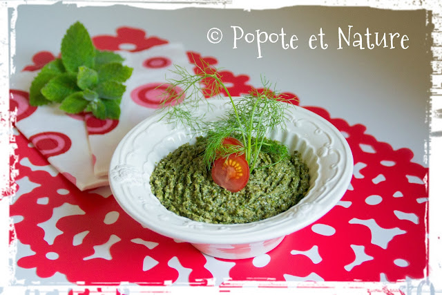 © Popote et Nature- Pesto de laitue à la menthe, au fenouil , aux amandes et au Gomasio