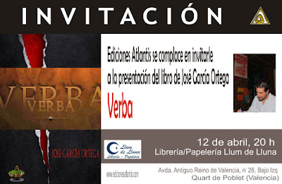 invitación de la presentación de la novela "Verba" en la Llibreria Llum de Lluna