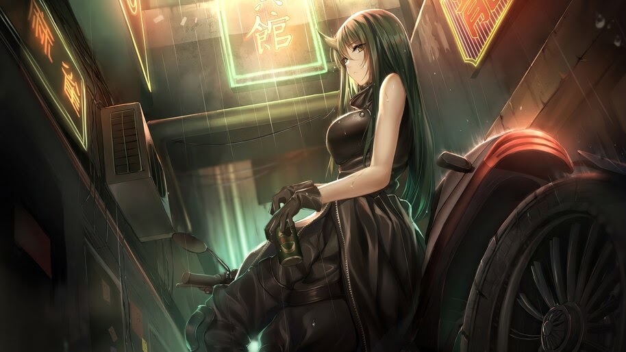 Anime, Girl, Raining, Motorbike, Hoshiguma, Arknights, 4K, #6.1840