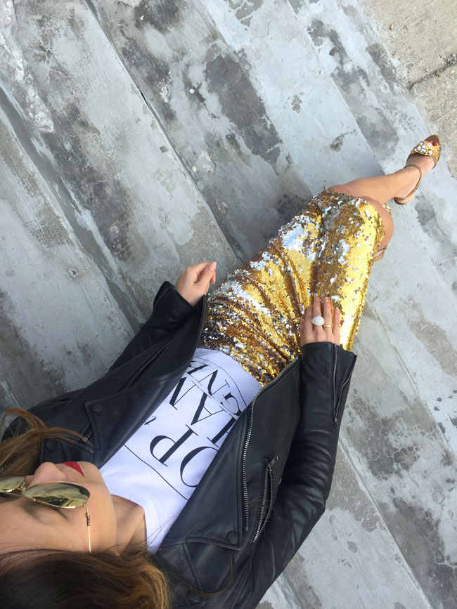 Gold and Silver Pencil Sequin Skirt