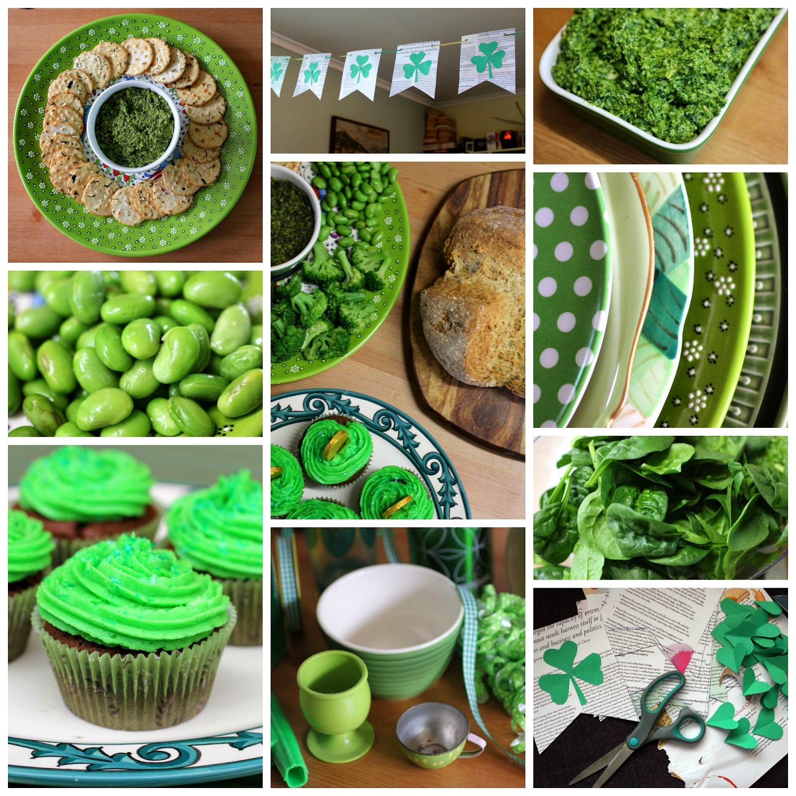 Green Gourmet Giraffe St Patrick's Day dinner cupcakes, spinach dip