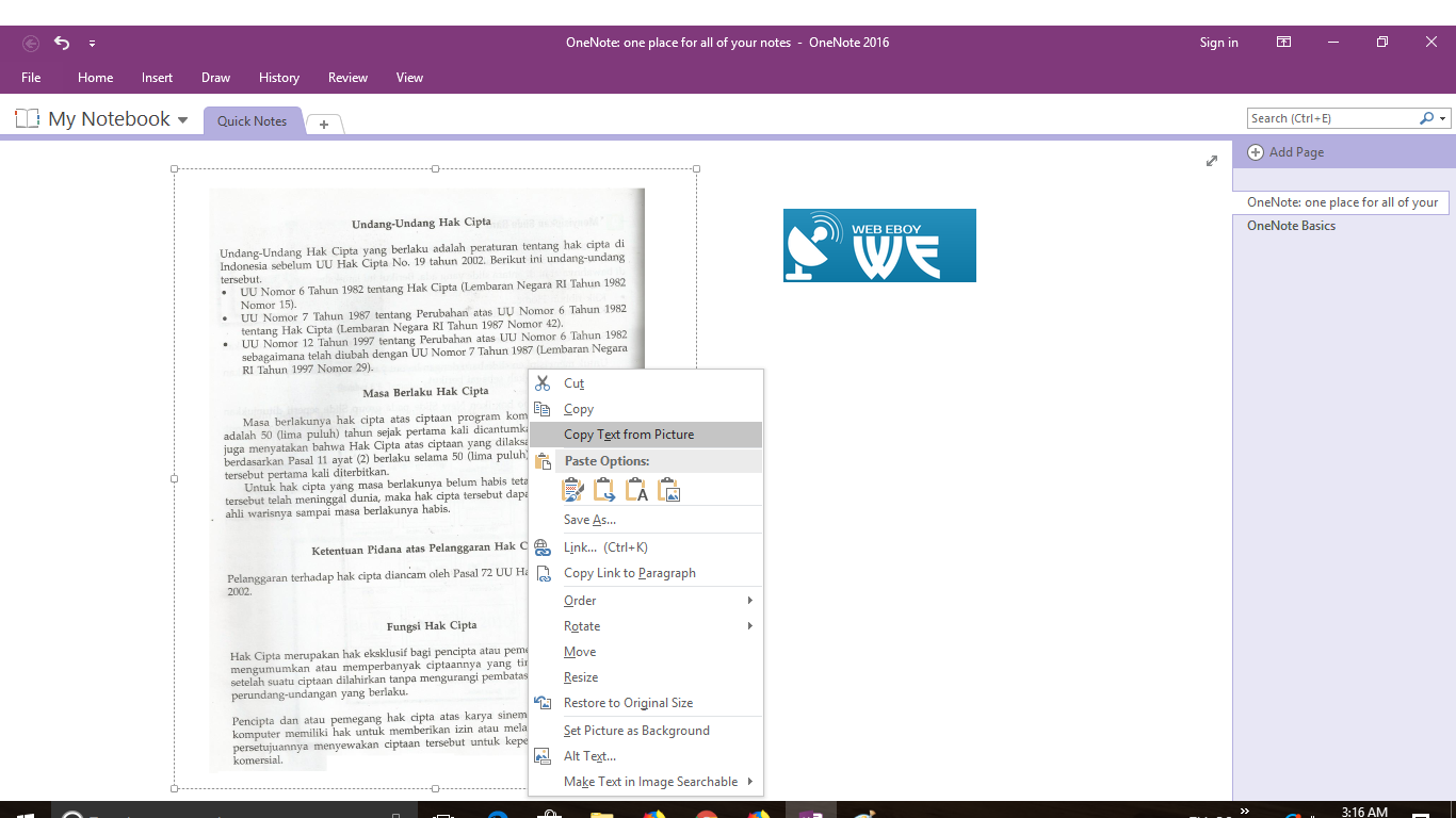 CARA MENYALIN TEKS DI DALAM GAMBAR VIA ONENOTE WEB EBOY