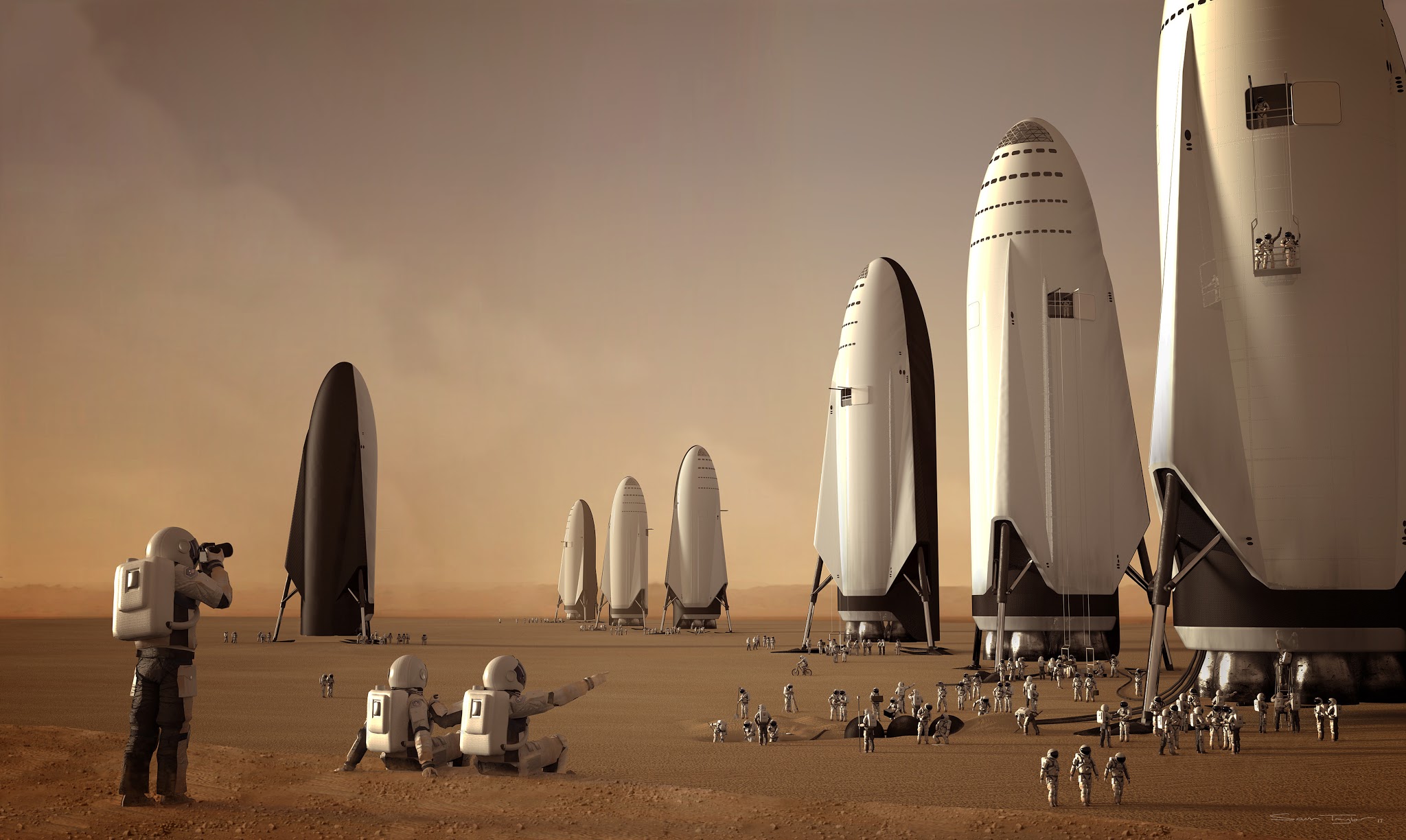 Fleet+of+SpaceX+ITS+spaceships+on+Mars+b