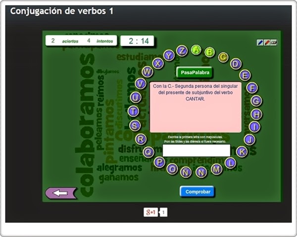 http://juegoseducativosonlinegratis.blogspot.com/2014/09/pasapalabra-conjugacion-de-verbos.html