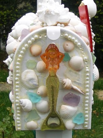 shell mosaic mailbox with mermaid