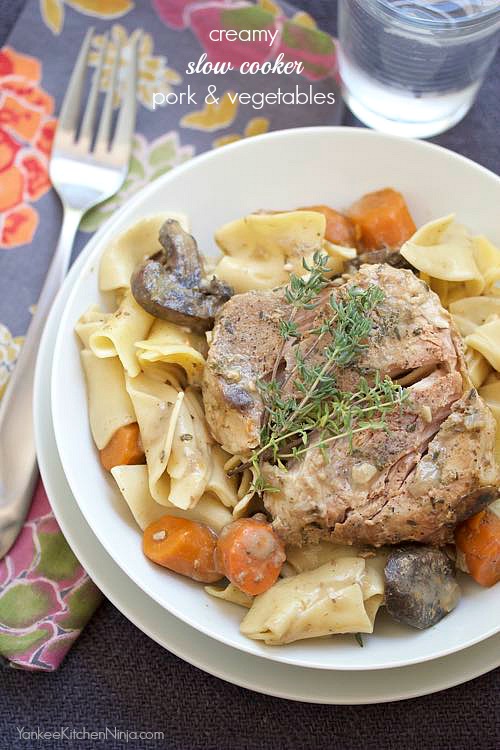 Creamy slow cooker pork and vegetables Yankee Kitchen Ninja
