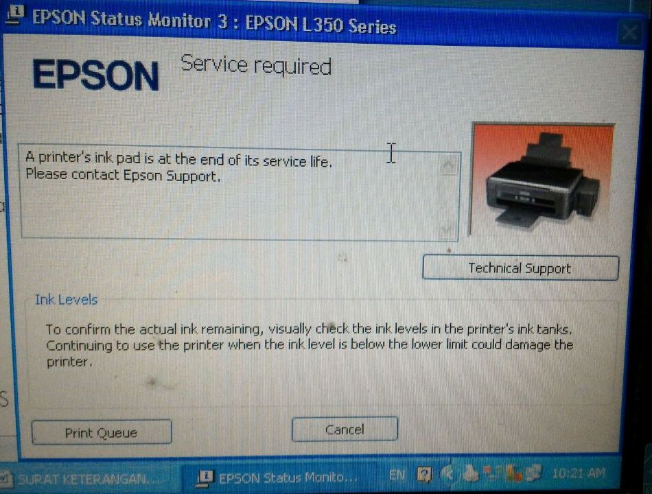 Cara Mengatasi A printer's ink pad is at the end of its service life