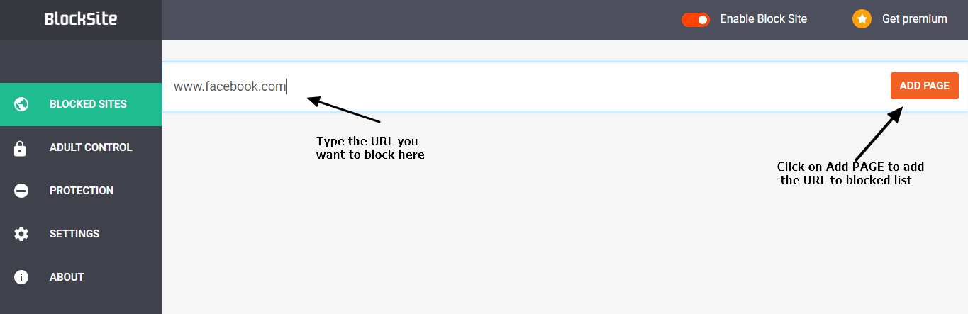 Enter website url which you want to block in chrome