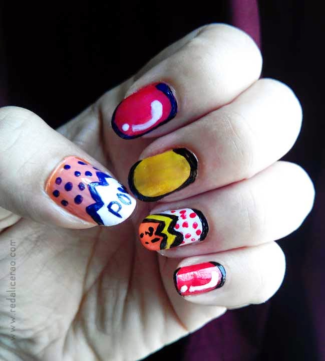 Comic Pop Art Nails, Red alice rao, Fashion and beauty blog, Blogspot, Beauty, Nailart, Pop art nails, Comic nails, Comic inspired
