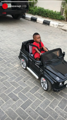 Tiwa Savage's son 'Jamal' pictured riding his Mimi G-Wagon (Photos)