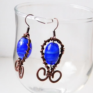 купить медные серьги с синим медь copper wire earrings Anabel Украина украшения бижутерия