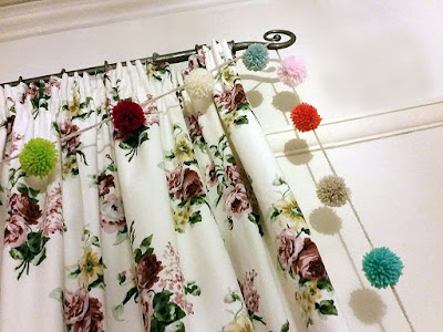 pompoms, brighten up a kids room, curtains, curtain decor cheap and easy craft projects, cheap luxury decor