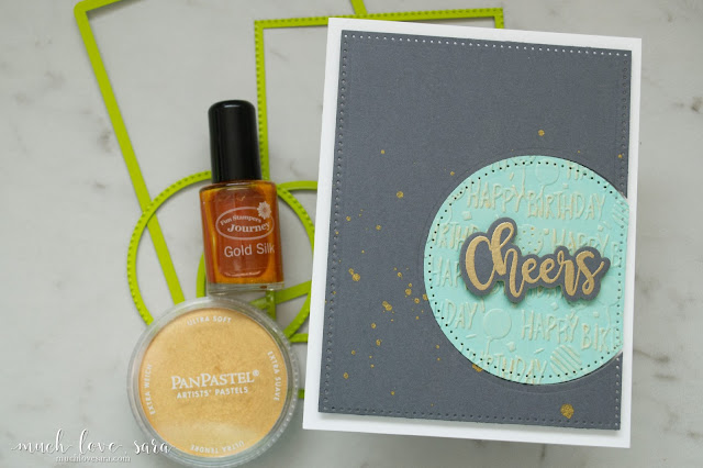 Handmade birthday card - DIY this classy, clean and simple, birthday card.  Using Fun Stampers Journey products, including the NEW Birthday Bash Embossing Folder, and Good Stuff Stamp Set | muchlovesara.com