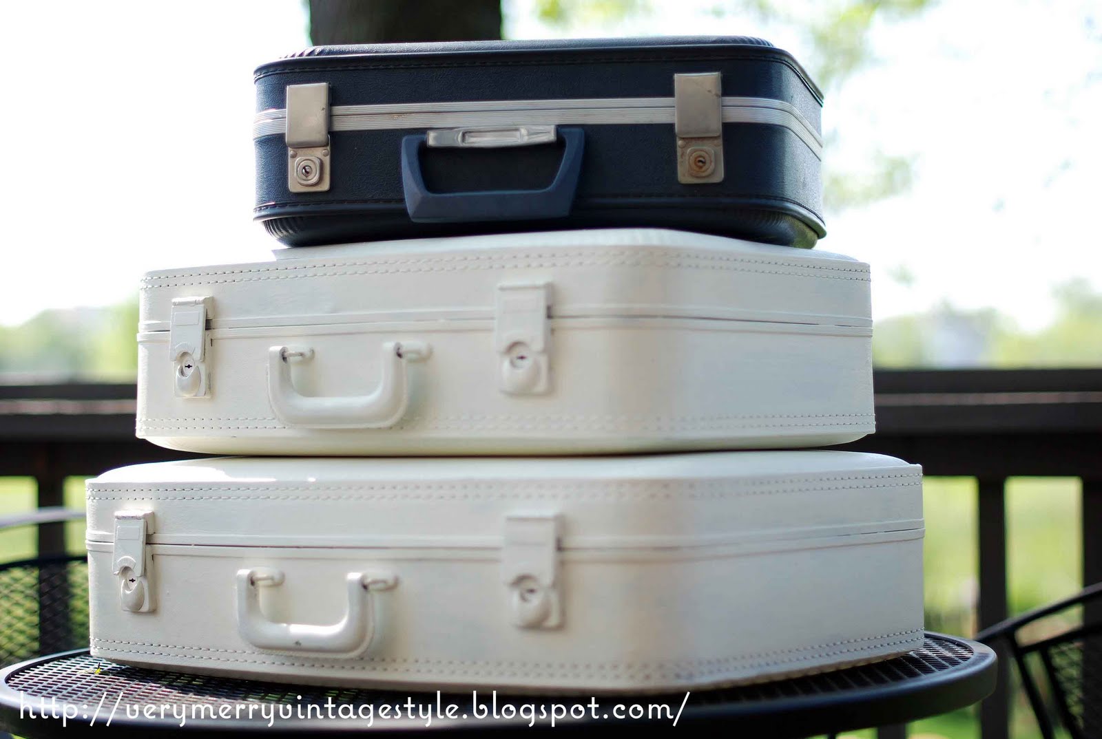 Very Merry Vintage Syle Painting My Vintage Suitcases {Testing Annie