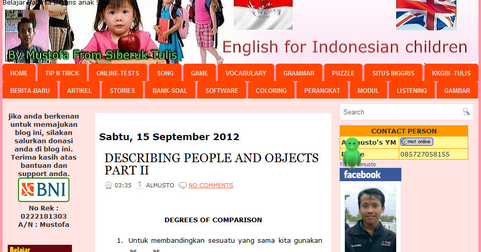 DESCRIBING PEOPLE AND OBJECTS PART I  BAHASA INGGRIS ANAK 