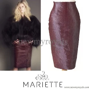 Crown Princess Mette-Marit Style MARIETTE Bordeaux Anaconda Skirt & Top