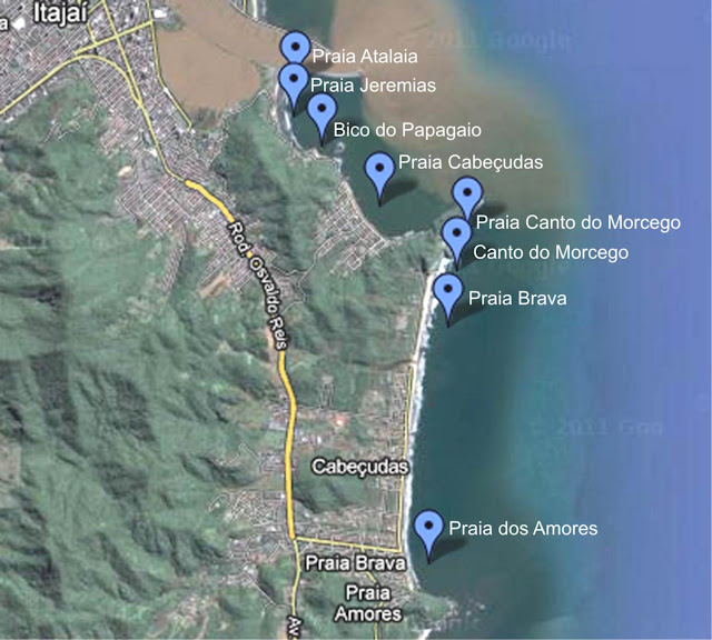 Mapa das praias de Itajaí