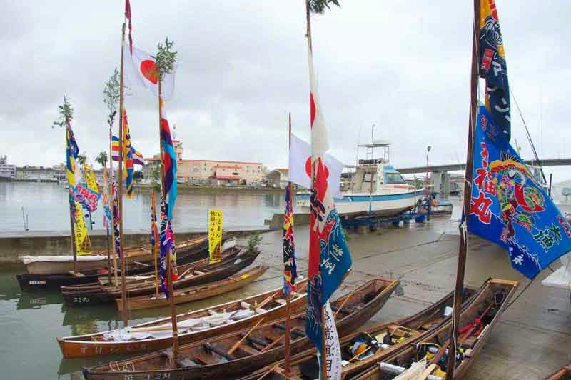 sailing sabani boats docked in Itoman Harbor