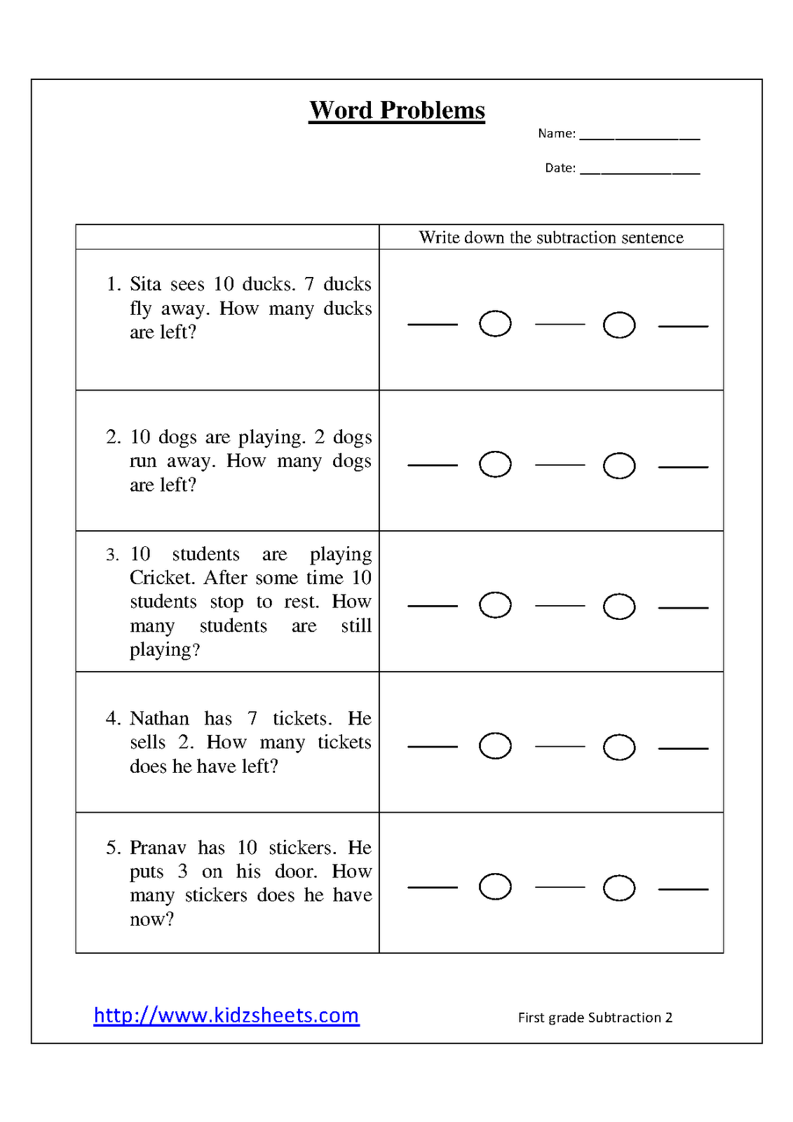 FGWordsubtract2 - Word Problem For Kindergarten