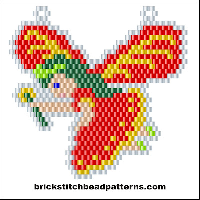 Click for a larger image of the Red Fairy Christmas brick stitch bead pattern color chart.