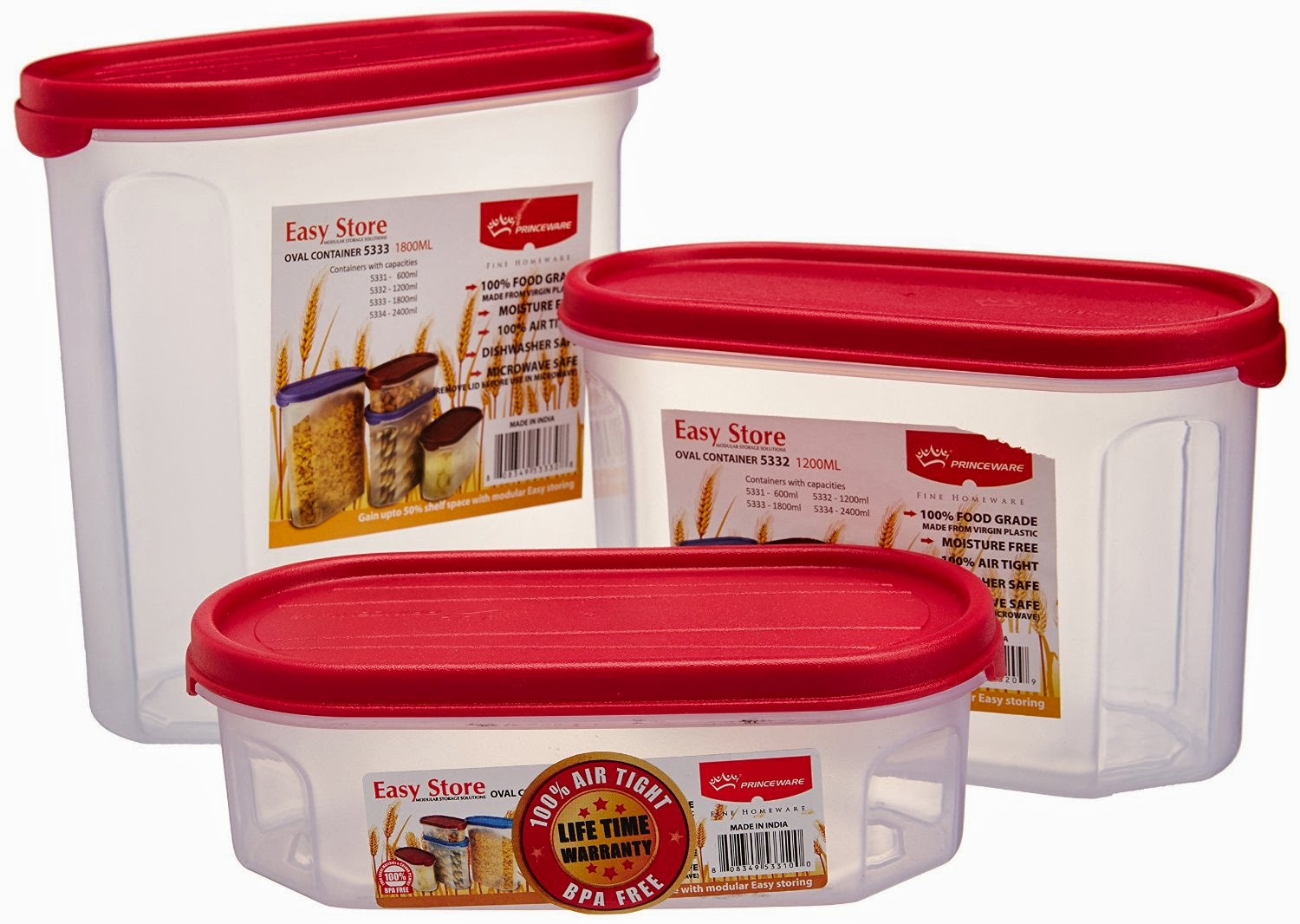 Princeware Easy Store Oval Package Container Set, 3-Pieces, Red Price Rs234