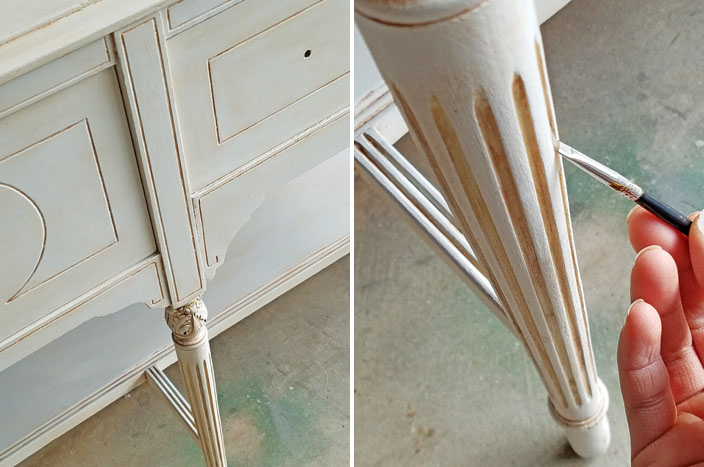 vintage buffet makeover with paint and glaze