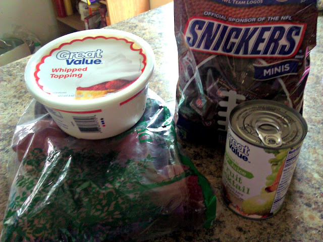 #SnickersMinis Snickers, fruit cocktail whipped cream apples