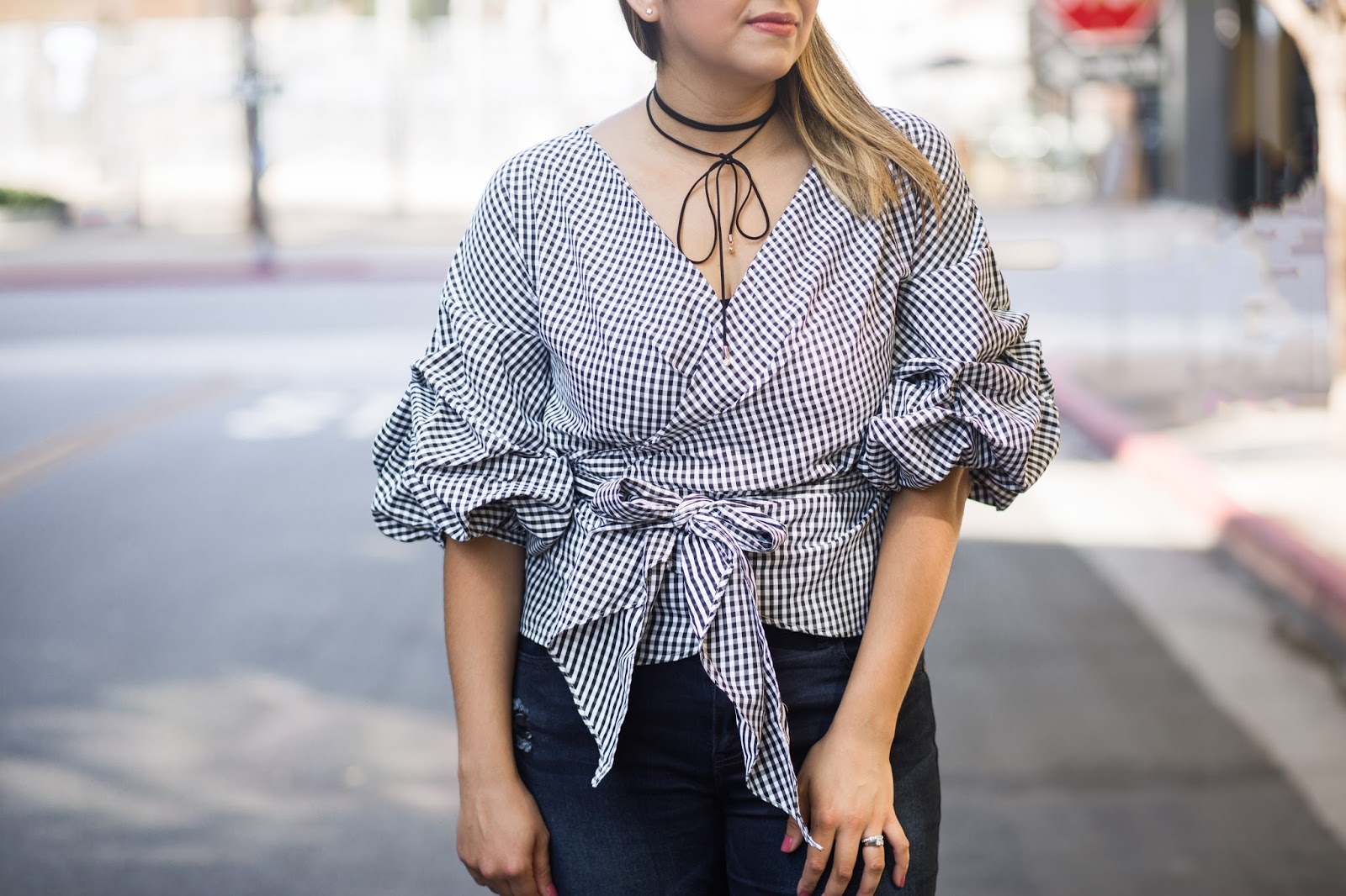 Frilly Sleeve Gingham Top, Chicwish Wrap Top, san diego style blogger