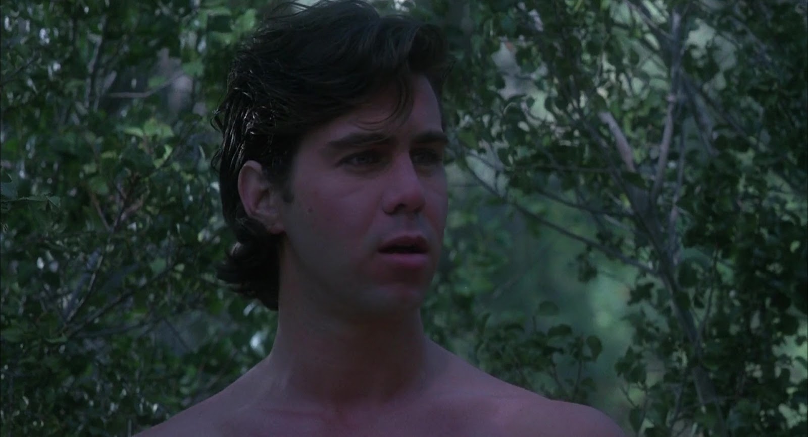 Lance Fenton and Patrick Labyorteaux shirtless in Heathers.