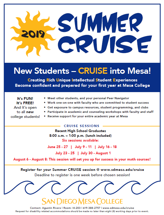 Sweetwater High Counseling Center Seniors Summer Program at Mesa College