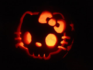 Hello Kitty skull face carved jack o'lantern pumpkin